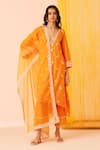 Buy_Sureena Chowdhri_Orange Silk Chanderi Embroidered Dori Deep V Neck Daydream Kurta Set  _at_Aza_Fashions