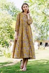 Buy_Missprint_Yellow Cotton Printed Floral Round Dress For Women_at_Aza_Fashions
