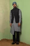 Buy_Ankita Lath_Grey Linen Bundi And Asymmetric Kurta Set _at_Aza_Fashions