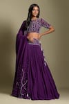 Buy_Two Sisters By Gyans_Purple Georgette Sequin, Crystals And Cut Dana Work Illusion Pleated Lehenga Set _at_Aza_Fashions