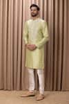 Buy Ankit V Kapoor Green Cotton, Silk Embroidery Vahid Yoke Kurta Set at Aza Fashions Buy_Ankit V Kapoor_Green Cotton, Silk Embroidery Vahid Yoke Kurta Set _at_Aza_Fashions