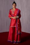 Buy_Amisha Kothari_Red Chanderi Silk Embroidery Amartya Neckline Kurta Sharara Set  _at_Aza_Fashions