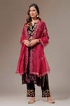 Buy_Anantaa by Roohi_Wine Velvet Embroidered Floral Notched Kurta _Online_at_Aza_Fashions