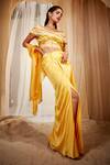 Buy_House of Exotique_Yellow Lace, Satin, Embroidery One Shoulder Draped Skirt And Blouse Set _at_Aza_Fashions