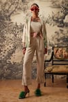 Buy_Kalista_Grey Cotton Slub Printed Botanical Shawl Collar Blazer And Pant Set _at_Aza_Fashions