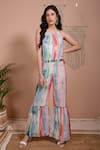 Buy_AROOP SHOP INDIA_Multi Color Recycled Chiffon Printed Striped Halter Mia Jumpsuit _at_Aza_Fashions