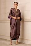 Buy_Tarun Tahiliani_Blue Textured Silk Dupion V Neck Handwoven Striped Asymmetric Tunic _at_Aza_Fashions