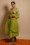 Buy_Kalakari by Akanksha_Green Silk Chanderi Embroidered Gota Round Anarkali Set _at_Aza_Fashions