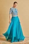 Buy_Osaa by Adarsh_Green Organza Embroidery French Knots Round Top And Skirt Set _at_Aza_Fashions