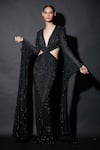 Buy_Itrh_Black Net Crystals V-neck Wild Eagle Waist Cut-out Gown _at_Aza_Fashions
