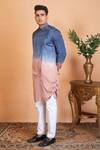 Buy_Hilo Design_Blue Georgette Plain Waikawa Ombre Kurta _at_Aza_Fashions