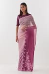 Buy_Amisha Kothari_Pink Saree Silk Organza Printed Stripe Suman And _at_Aza_Fashions