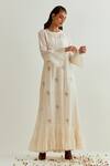 Buy_Prama By Pratima Pandey_Ivory Chanderi Embroidered Chikankari Round Maxi Dress With Inner  _at_Aza_Fashions