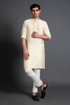 Buy_Raghavendra Rathore Jodhpur_Beige Silk Embroidered Floral Yoke Kurta _at_Aza_Fashions