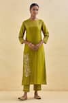 Buy Kamaltaas Green Chanderi Silk, Lining Mulmul Gota, Pittan Embroidered Kurta And Pant Set at Aza Fashions Buy_Kamaltaas_Green Chanderi Silk, Lining Mulmul Gota, Pittan Embroidered Kurta And Pant Set _at_Aza_Fashions