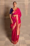 Buy_Priyanka Raajiv_Pink Banarasi Silk Woven Brocade Vintage Gold Floral Bhairavi Saree  _at_Aza_Fashions