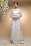 Buy_Sanjev Marwaaha_Off White Organza And Modal Applique Floral Sheer Work Long & Palazzo Set _at_Aza_Fashions