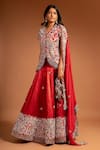 Buy_Sejal Kamdar_Red Pure Satin Crepe Embellished Flower Placement Floral Lehenga And Koti Set _at_Aza_Fashions