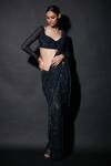 Buy_Itrh_Black Net Embellished Sweetheart Mildred Pre-draped Saree With Blouse  _at_Aza_Fashions