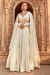 Buy_PREEVIN_Off White Lehenga And Blouse: Cotton Diamond Pattern Embellished Set For Women_at_Aza_Fashions