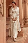 Buy_PREEVIN_Off White Cotton Mulmul Embroidered And Mirror & Sharara Set  _at_Aza_Fashions