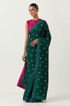 Buy_Label Earthen_Green Chiniya Silk Embroidered Floral Hazzarbuti Saree With Blouse  _at_Aza_Fashions