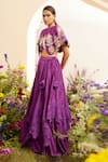 Buy_Chandrima_Purple Chanderi Embroidered Floral Cut And Thread Layered Lehenga _at_Aza_Fashions