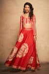 Buy_Gulabo by Abu Sandeep_Red 100% Pure Chanderi Silk Embellished Gota Leaf Neck Patti Full Sleeve Blouse_at_Aza_Fashions