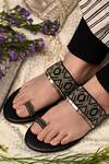 Buy_Coral Haze_Black Sequins, Beads Hand Embroidered Kolhapuri Sandals _at_Aza_Fashions