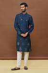 Buy_Arihant Rai Sinha_Blue Kurta Dola Silk Embroidered Mirror Floral Set _at_Aza_Fashions