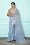 Buy_Samyukta Singhania_Grey Blended Matka Silk Woven Leaf Motif Zari Work Autumn Saree _at_Aza_Fashions