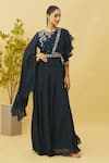 Buy_Samyukta Singhania_Blue Viscose Organza Embroidered Floral Round Neck Gown _at_Aza_Fashions