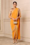 Buy_Tarun Tahiliani_Orange Blouse  Foil Jersey Hand Concept Draped Dhoti Saree With Printed_at_Aza_Fashions