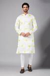 Buy_Hilo Design_White Linen Satin Embroidery Leaf Mogra Kurta Set _at_Aza_Fashions
