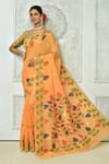 Buy_Nazaakat by Samara Singh_Orange Soft Cotton Printed Floral Leaf And Flower Saree With Running Blouse_at_Aza_Fashions