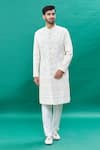 Buy_RNG Safawala_Off White Raw Silk Embroidery Thread Sherwani Set _at_Aza_Fashions