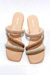 Buy_Foot Fuel_Cream Celosia Stone Embellished Strappy Flats _at_Aza_Fashions