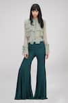 Buy_Shruti S_Green Chiffon Bandeau Neck Ruffle Shirt _at_Aza_Fashions