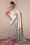 Buy_The Home Affair_White Chiffon, , Handblock And Print Saree With Blouse _at_Aza_Fashions