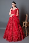 Buy_Kalighata_Red Net Embellished Cutdana Sweetheart Neck Floral Bridal Lehenga Set _at_Aza_Fashions