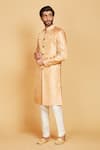 Buy_Amrin khan_Sherwani Tissue Band Collar Pant Set  _at_Aza_Fashions