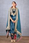 Buy_Torani_Blue Velvet, Cotton Voile And Organza Shabnami Makhmal Qurbat Kurta Set _at_Aza_Fashions