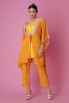 Buy_Amani_Yellow Crepe Print Paisley Round Neck Kaftan Jacket Pant Set  _at_Aza_Fashions