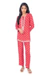 Buy_Monisha Jaising_Red Cotton Silk Block Print And Embroidered Damask Kurta & Pant Set  _at_Aza_Fashions