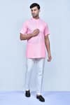 Buy_Arihant Rai Sinha_Pink Kurta Cotton Plain Mandarin Collar Short Set _at_Aza_Fashions