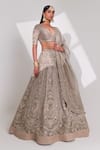 Buy_Taisha_Beige Handloom Cotton Organza Crystal Embellished Kalidar Bridal Lehenga Set _at_Aza_Fashions