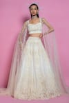 Mala and Kinnary_White Net Applique Work Organza Baroque Sweetheart Neck Lehenga Set _Online_at_Aza_Fashions