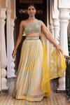 Buy_Basanti - Kapde Aur Koffee_Yellow Georgette, Net Sequins, Embroidery One Shoulder Top And Lehenga Set _at_Aza_Fashions