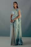 Buy_Aaryaa By Kashveen Kohli_Sky Blue Saree Organza Embroidered Ruffled Pre Draped With Embellished Blouse _at_Aza_Fashions