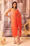 Buy_Gauri Dhawan_Orange Handcrafted Cotton Textile And Knit Myrine Draped Tunic & Flared Pant Set_at_Aza_Fashions